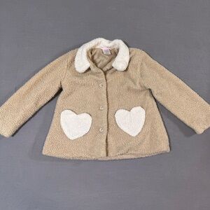 Little Lass Toddler Girl Faux Fur Light Coat Size 4T Heart Pockets Buttons